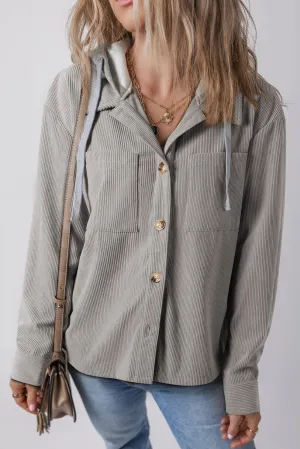 KaleaBoutique Hooded Drawstring Pockets Corduroy Shacket