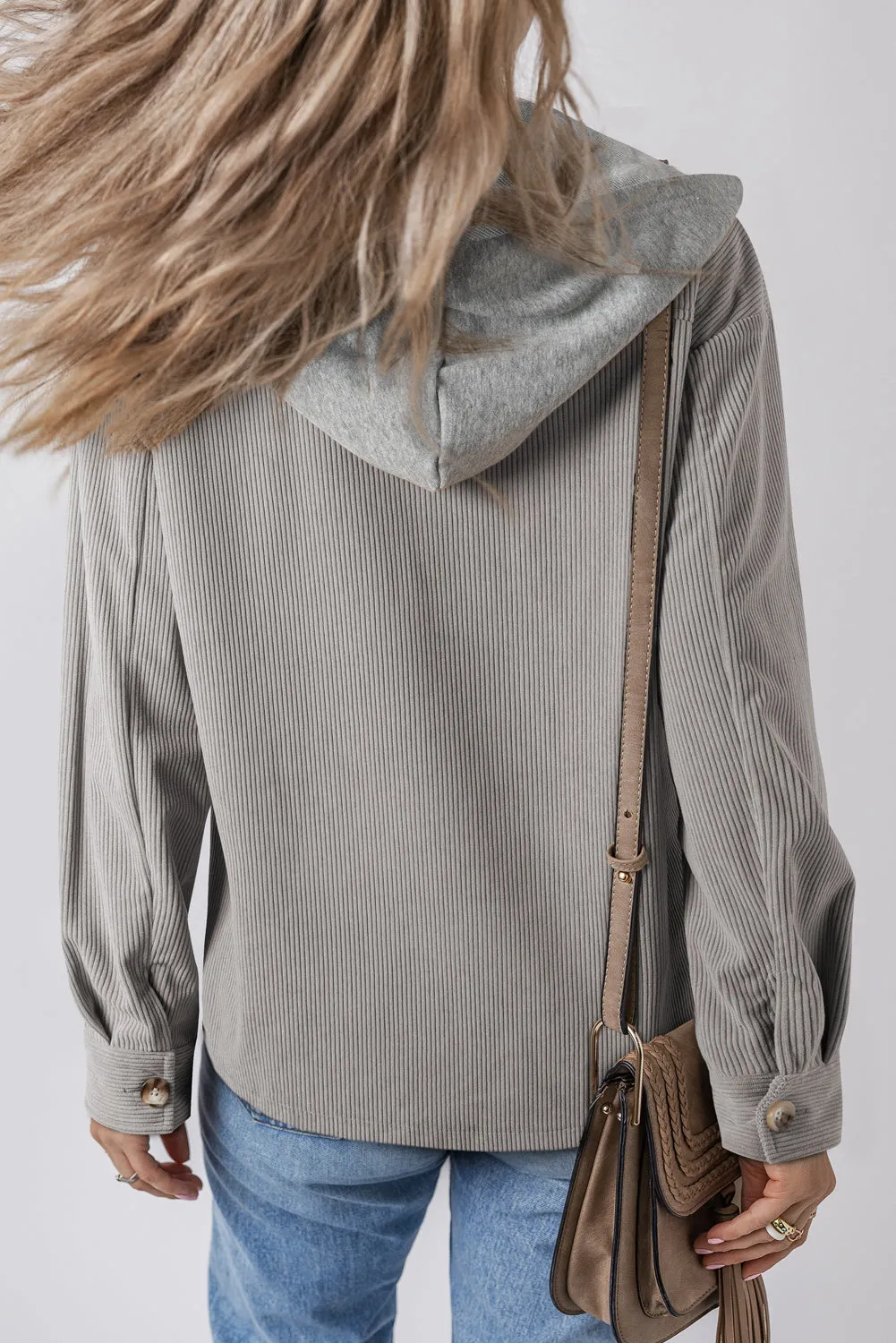 KaleaBoutique Hooded Drawstring Pockets Corduroy Shacket