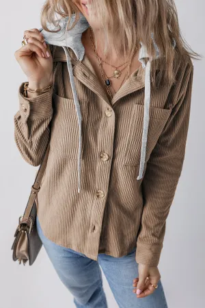 KaleaBoutique Hooded Drawstring Pockets Corduroy Shacket
