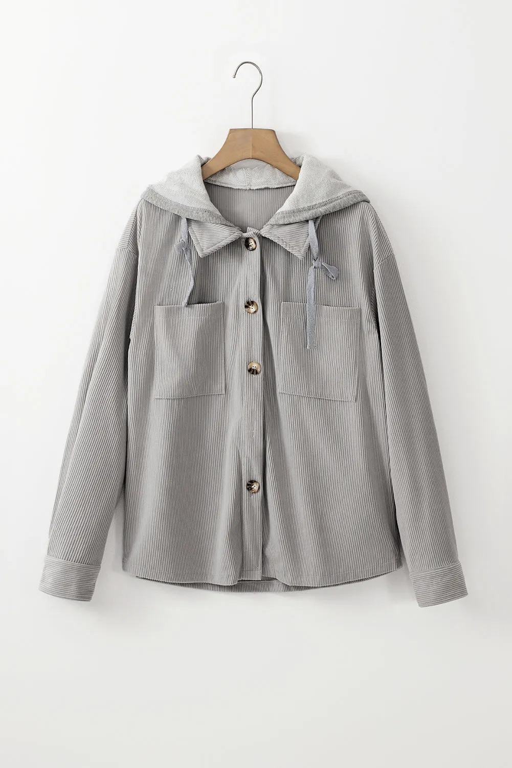 KaleaBoutique Hooded Drawstring Pockets Corduroy Shacket