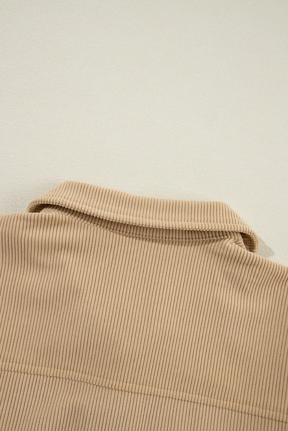 KaleaBoutique Solid Frilled Flap Pocket Button Up Corduroy Shacket