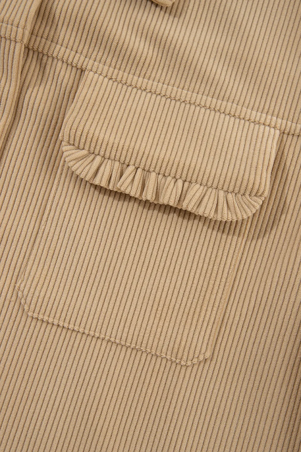 KaleaBoutique Solid Frilled Flap Pocket Button Up Corduroy Shacket