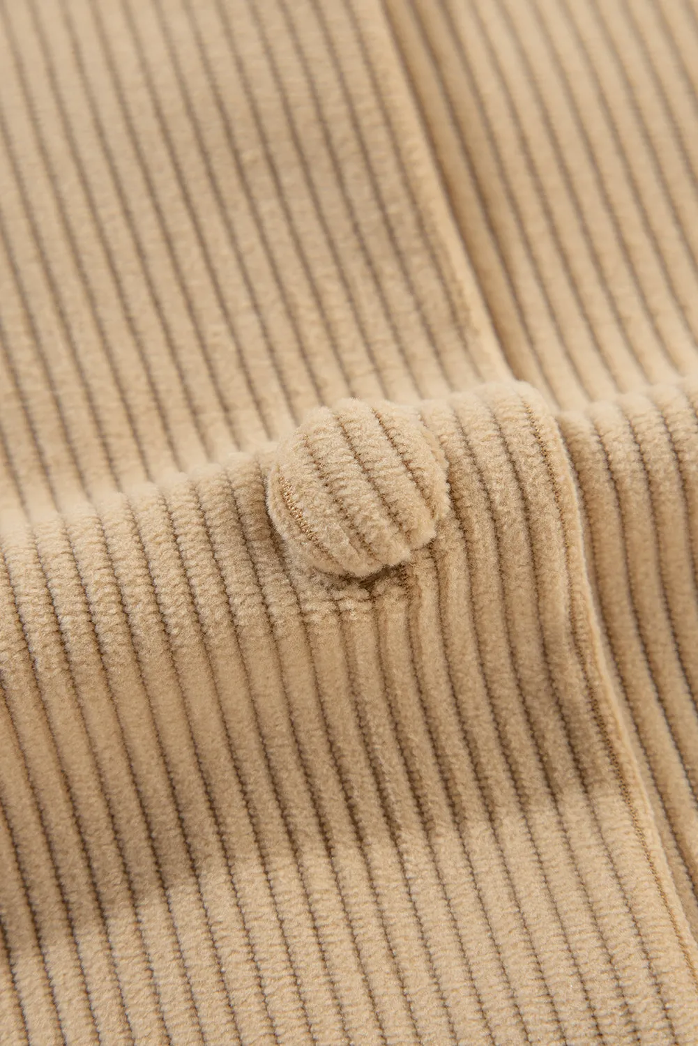 KaleaBoutique Solid Frilled Flap Pocket Button Up Corduroy Shacket