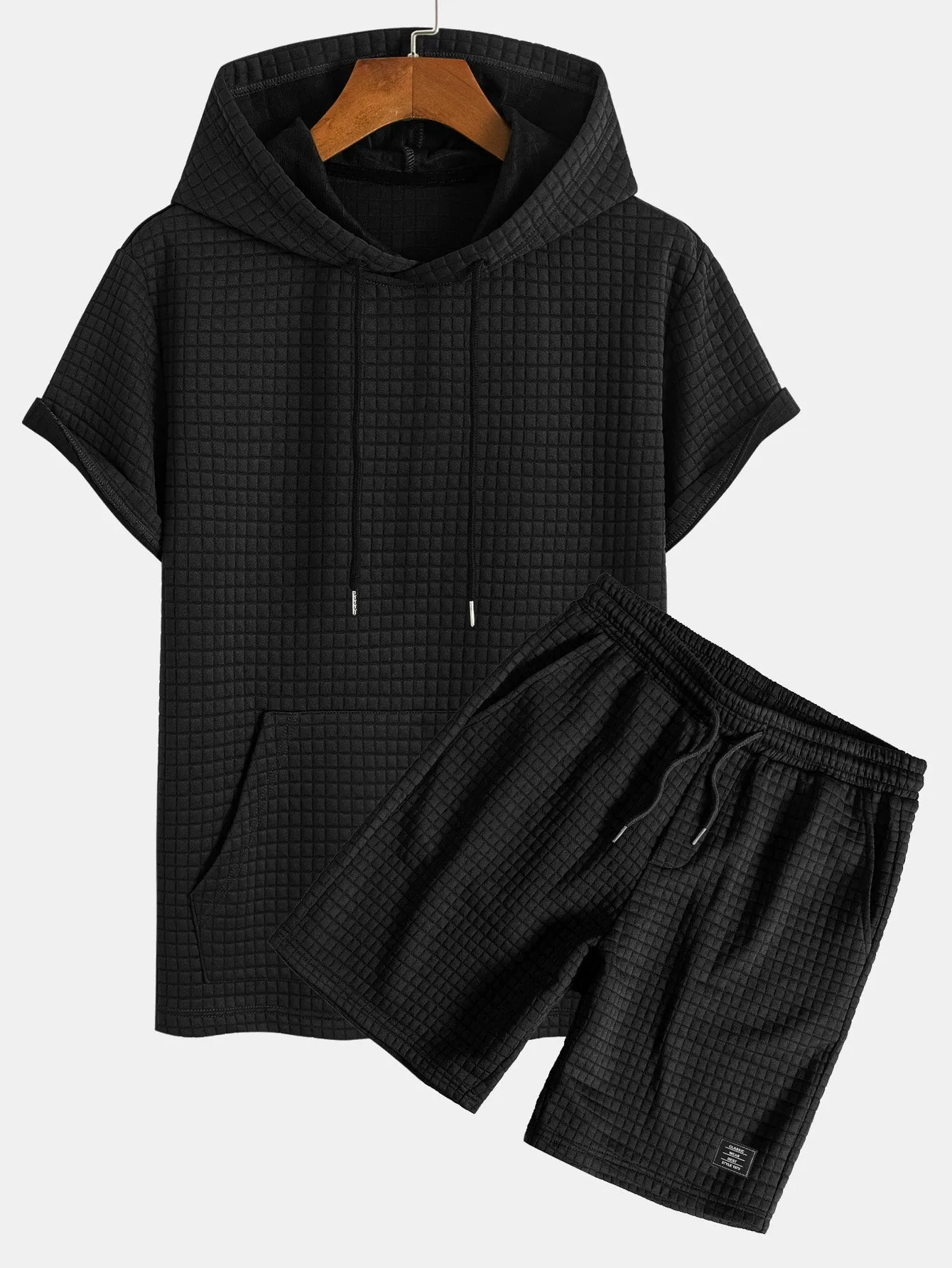 Kangaroo Pocket Waffle Hoodie T-Shirt & Shorts