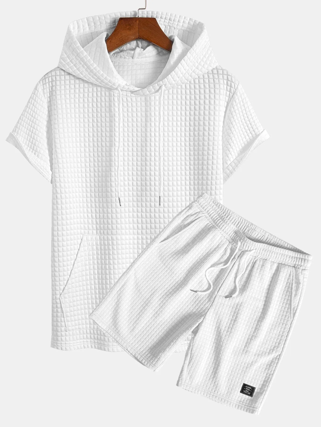Kangaroo Pocket Waffle Hoodie T-Shirt & Shorts