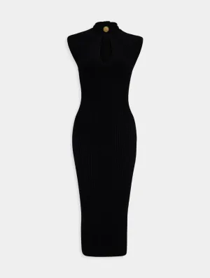 Keyhole-Neck Ribbed Knitted Midi Dress