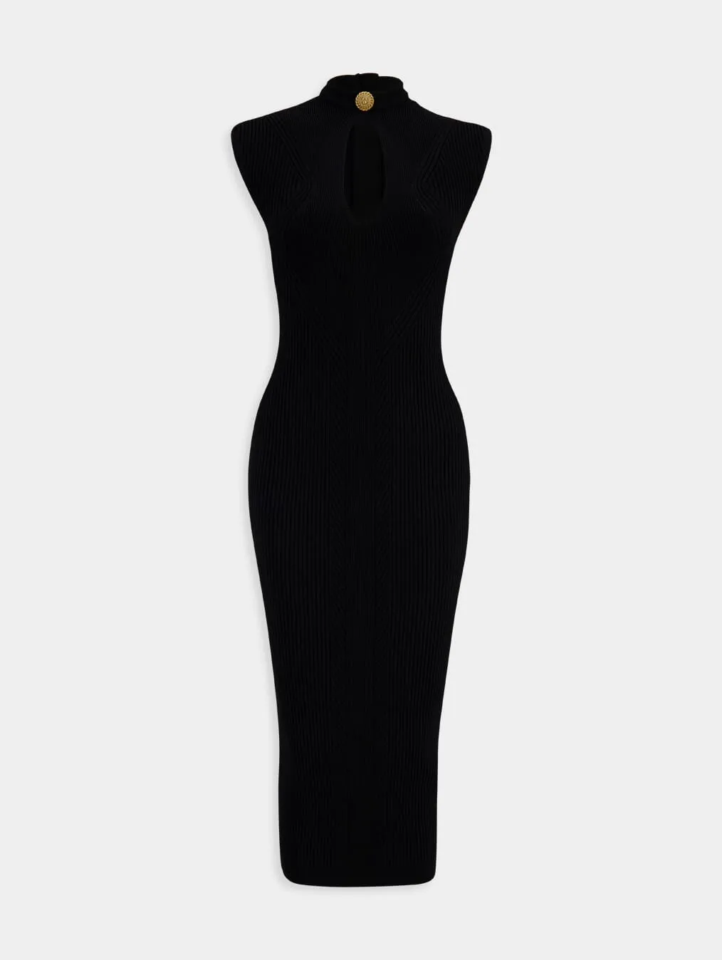Keyhole-Neck Ribbed Knitted Midi Dress