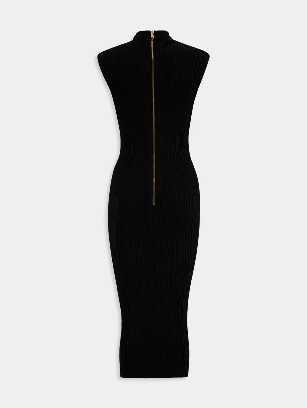 Keyhole-Neck Ribbed Knitted Midi Dress