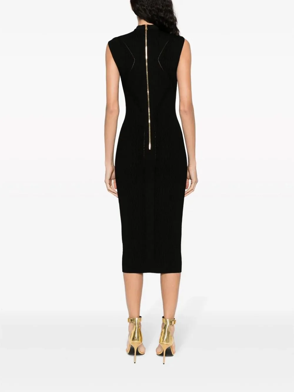Keyhole-Neck Ribbed Knitted Midi Dress