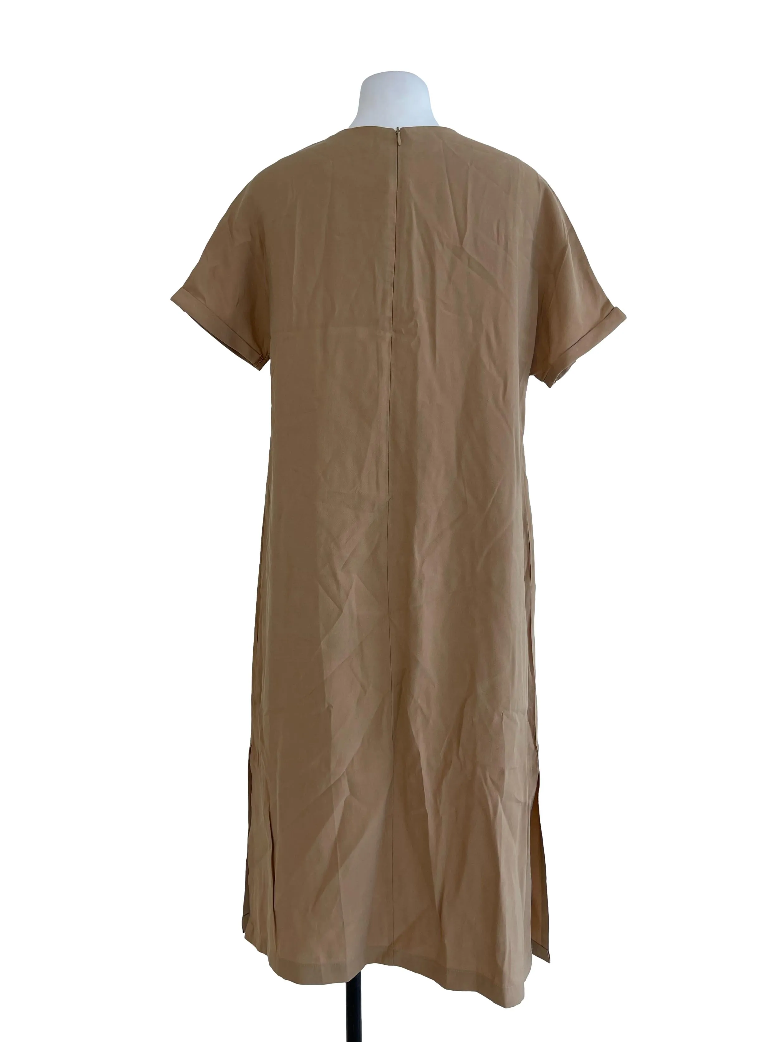 Khaki Round Neck Straight Dress