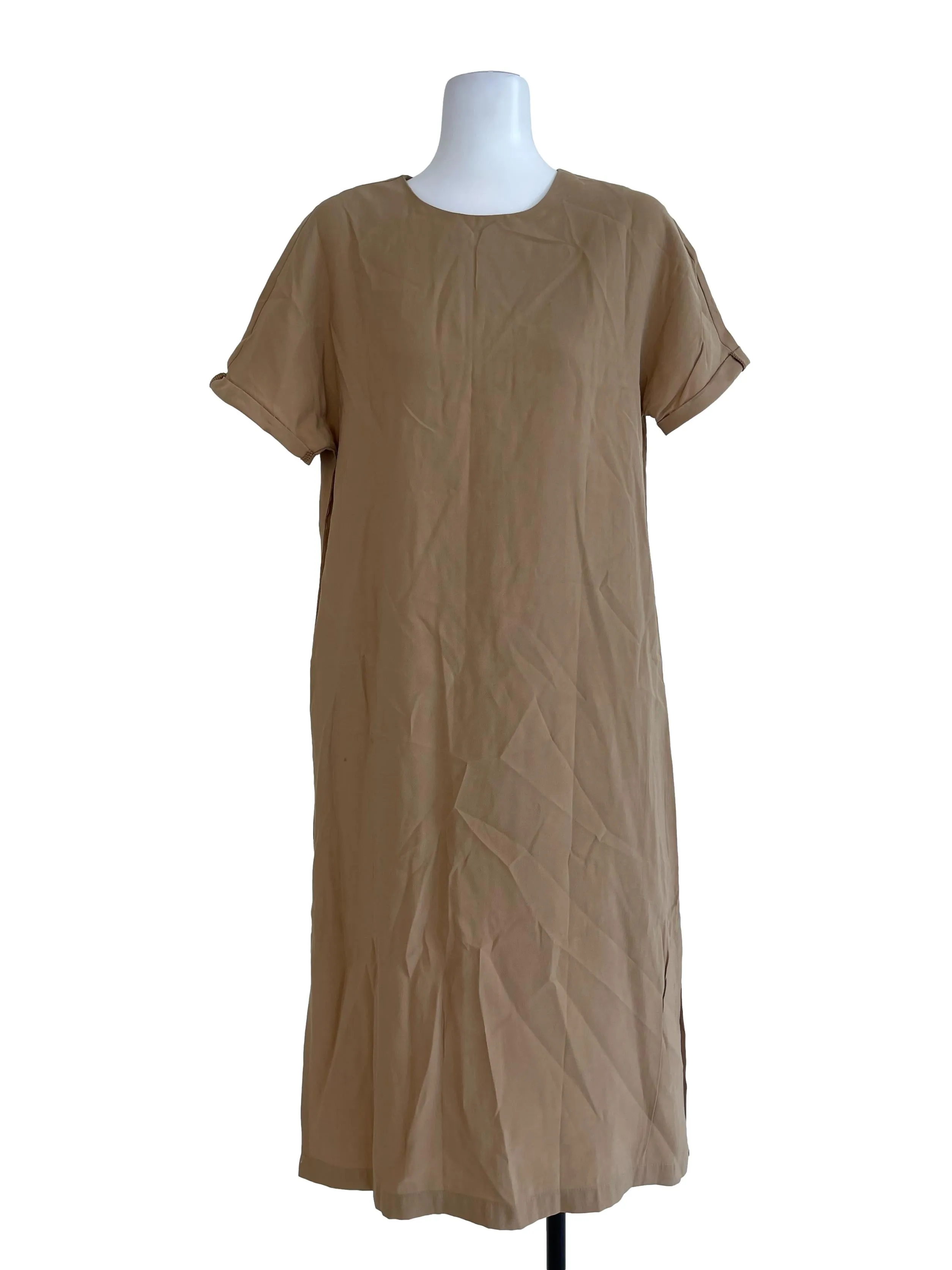 Khaki Round Neck Straight Dress