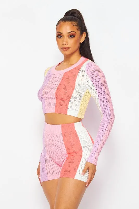 KNIT LONGSLEEVE BIKER SHORTS SET