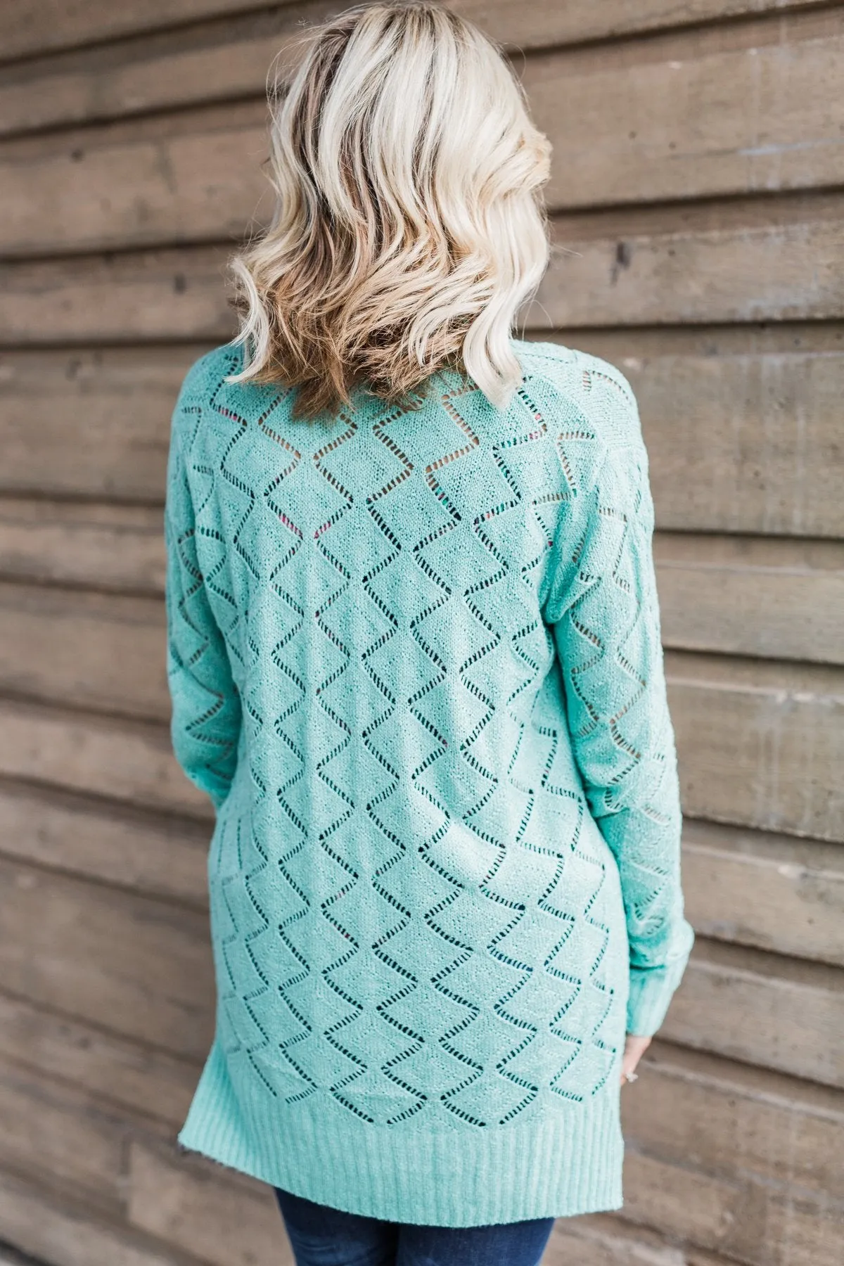Knit Pointelle Cardigan - Teal