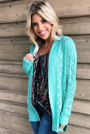 Knit Pointelle Cardigan - Teal