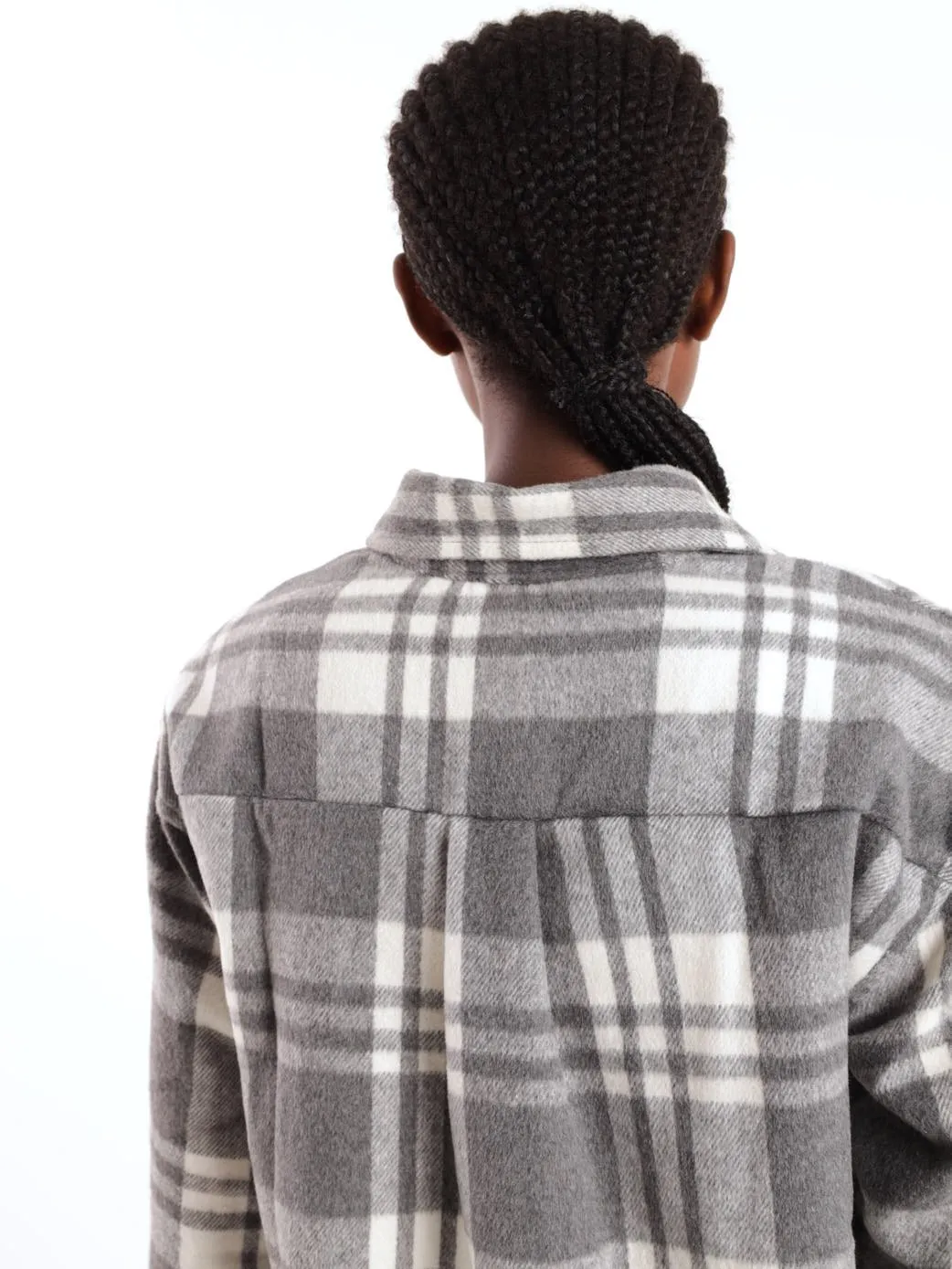Ladies Check Shacket - Grey/Cream