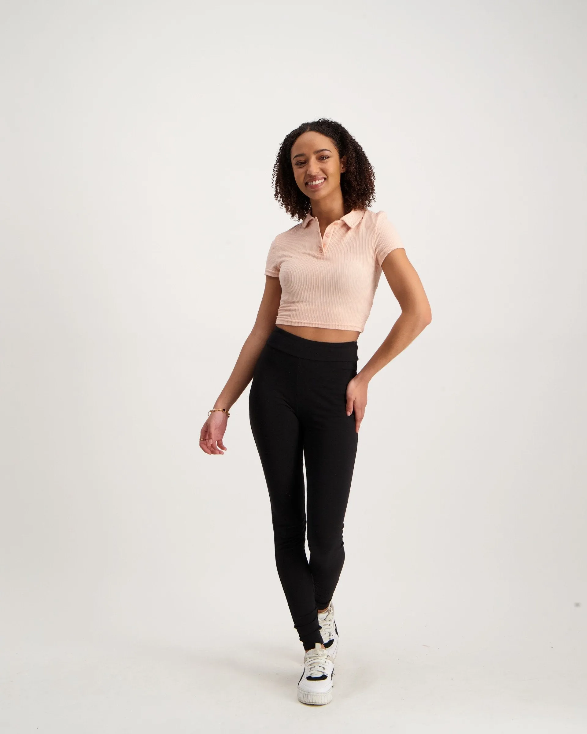 Ladies Crop Rib Golfer - Salmon