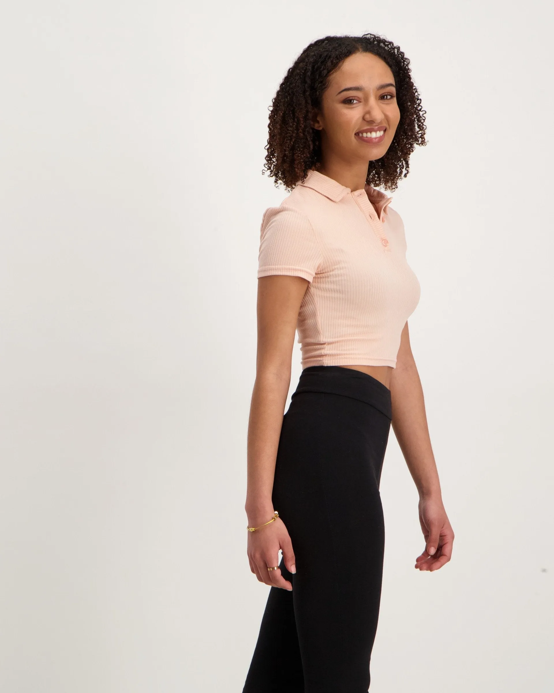 Ladies Crop Rib Golfer - Salmon