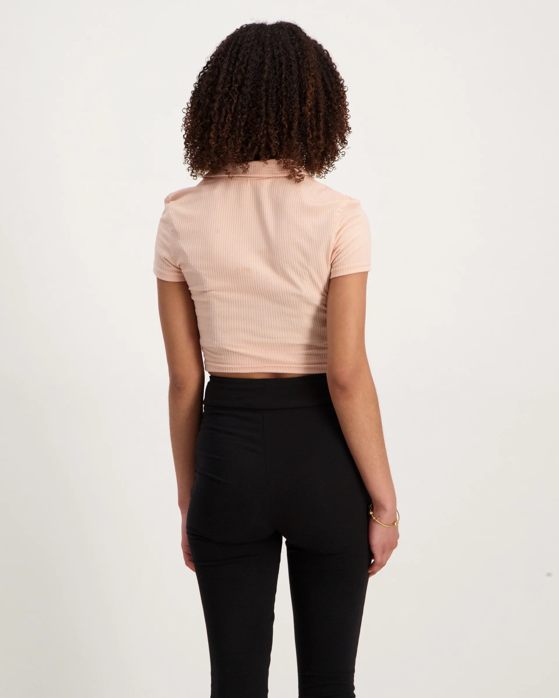 Ladies Crop Rib Golfer - Salmon