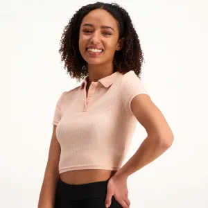 Ladies Crop Rib Golfer - Salmon