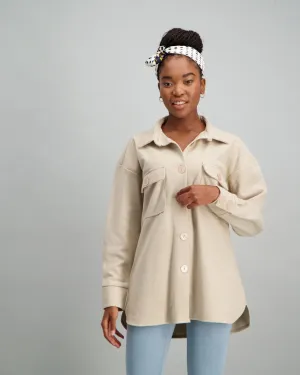 Ladies Plaid Shacket - Stone