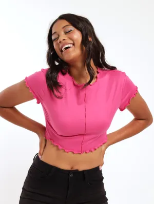 Ladies Two-Tone Rib Tee - Pink