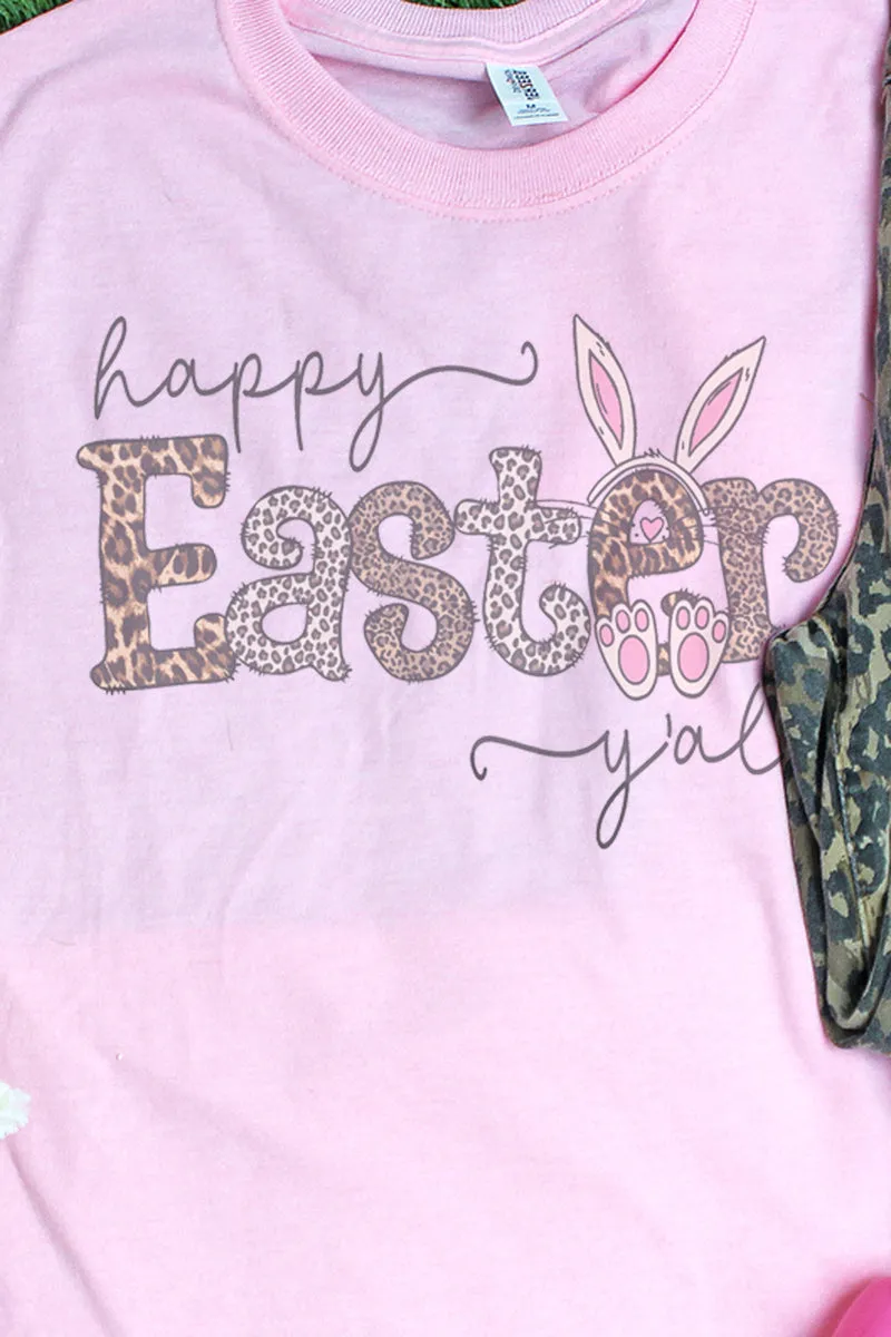 Leopard Happy Easter Y'all Unisex Dri-Power 50/50 Tee