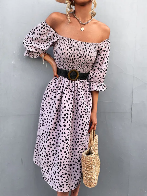 Leopard Print Midi Dress with Smocked Bodice and Puff Sleeves