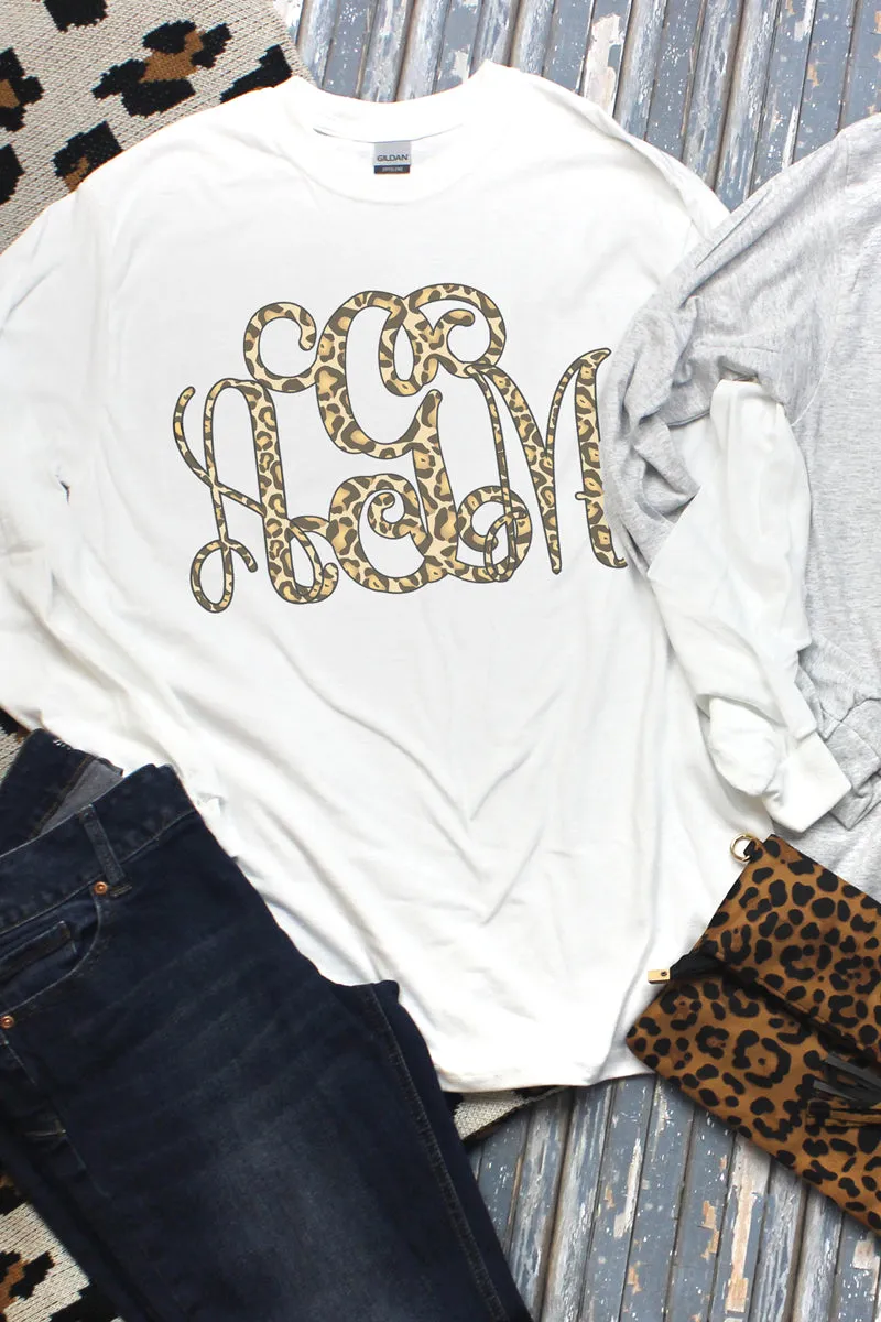 Leopard Vine Monogram DryBlend Adult Long Sleeve Tee