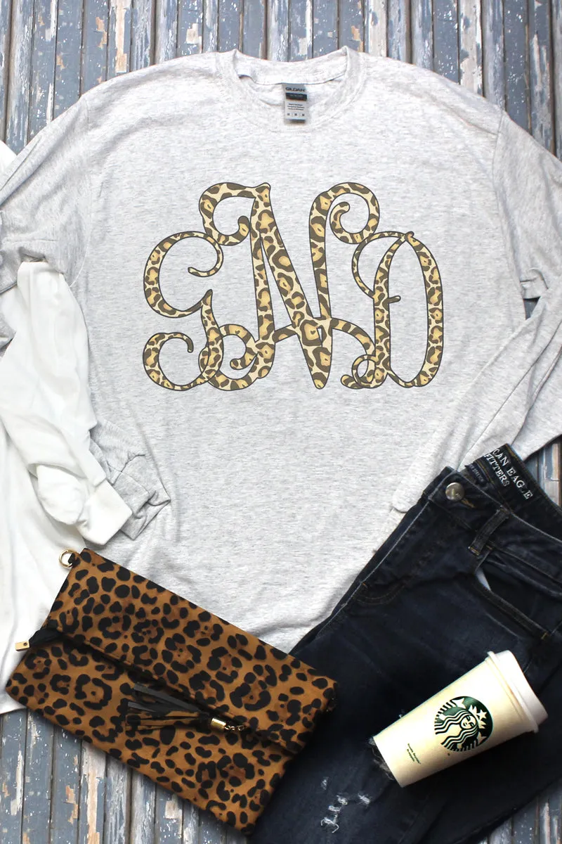 Leopard Vine Monogram DryBlend Adult Long Sleeve Tee
