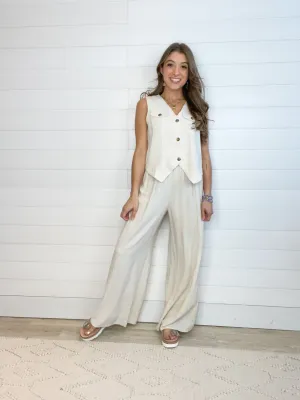 Linen Blend Wide Leg Trousers
