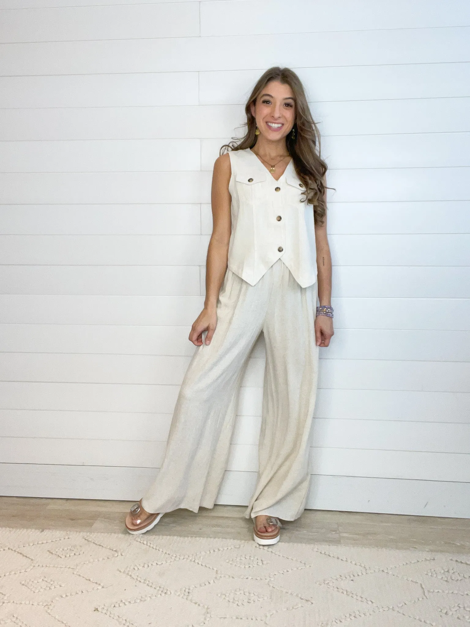 Linen Blend Wide Leg Trousers