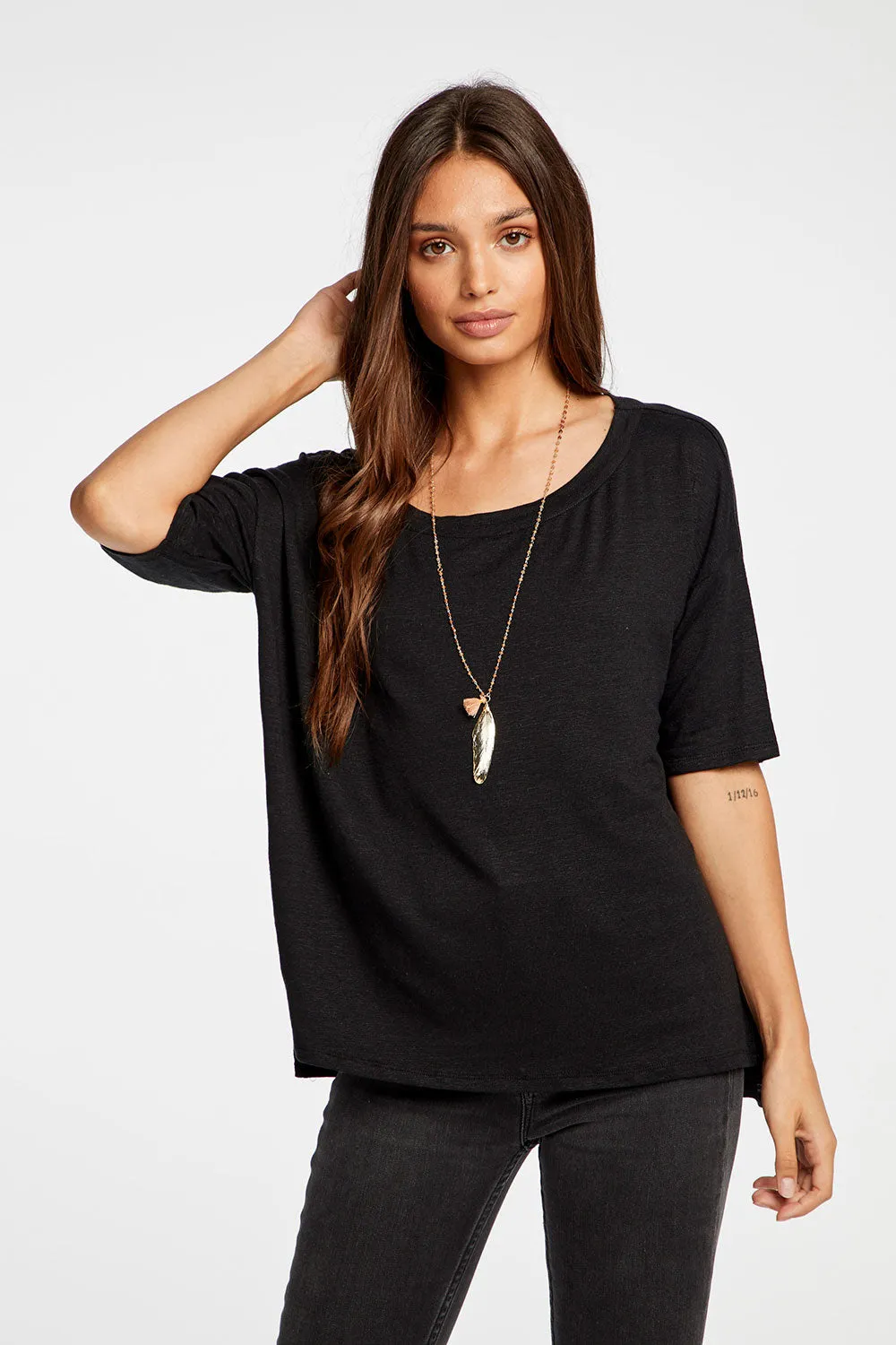 Linen Jersey Cropped Short Sleeve Boxy Hi Lo Tee