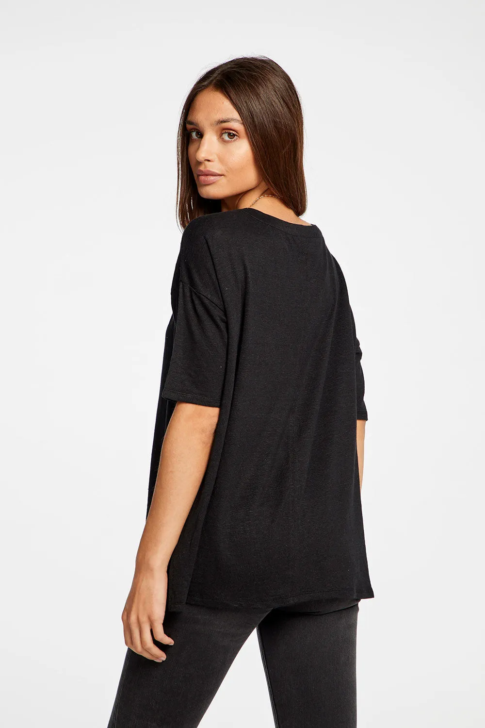 Linen Jersey Cropped Short Sleeve Boxy Hi Lo Tee