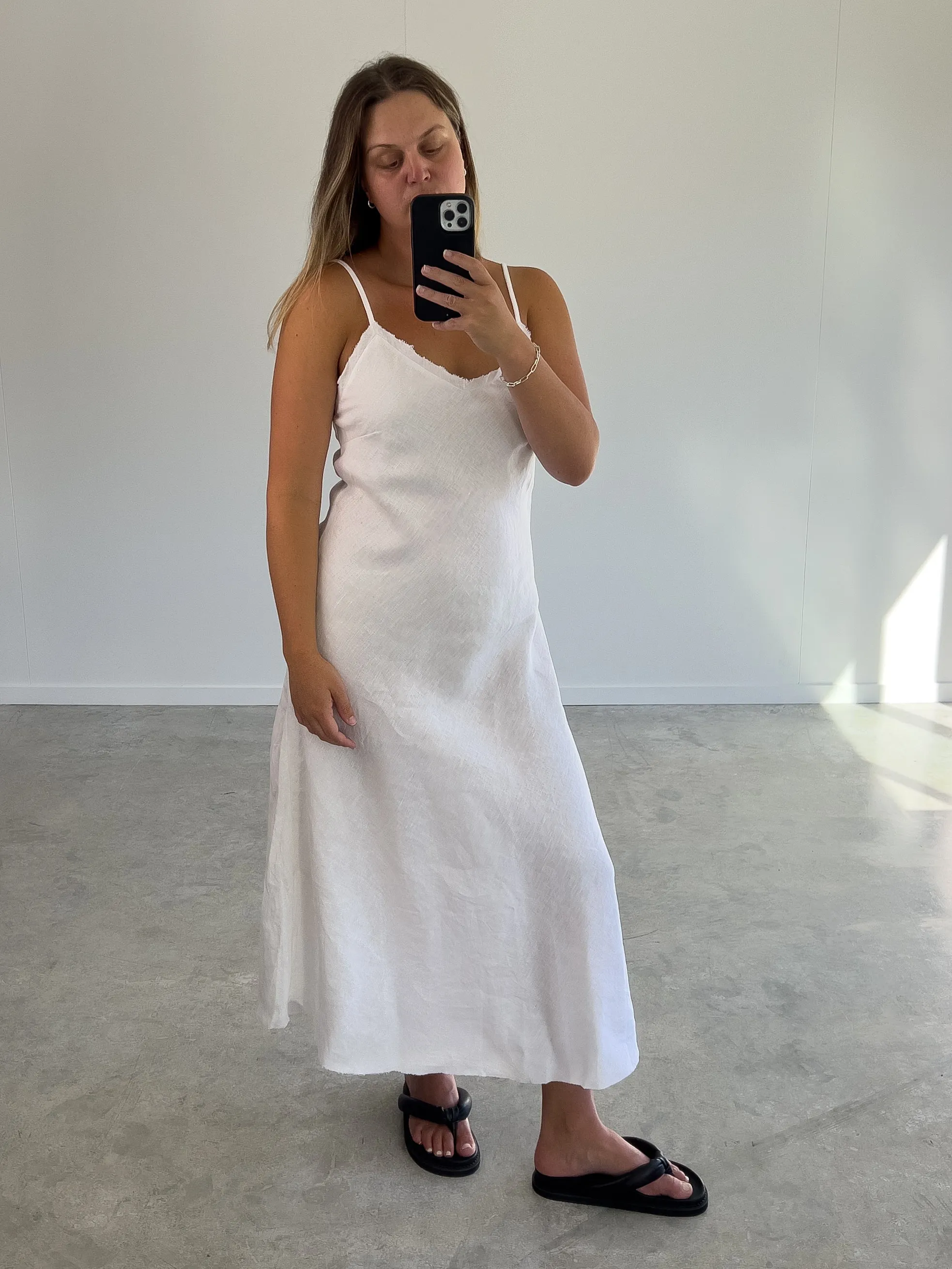 Linen Slip Dress - White