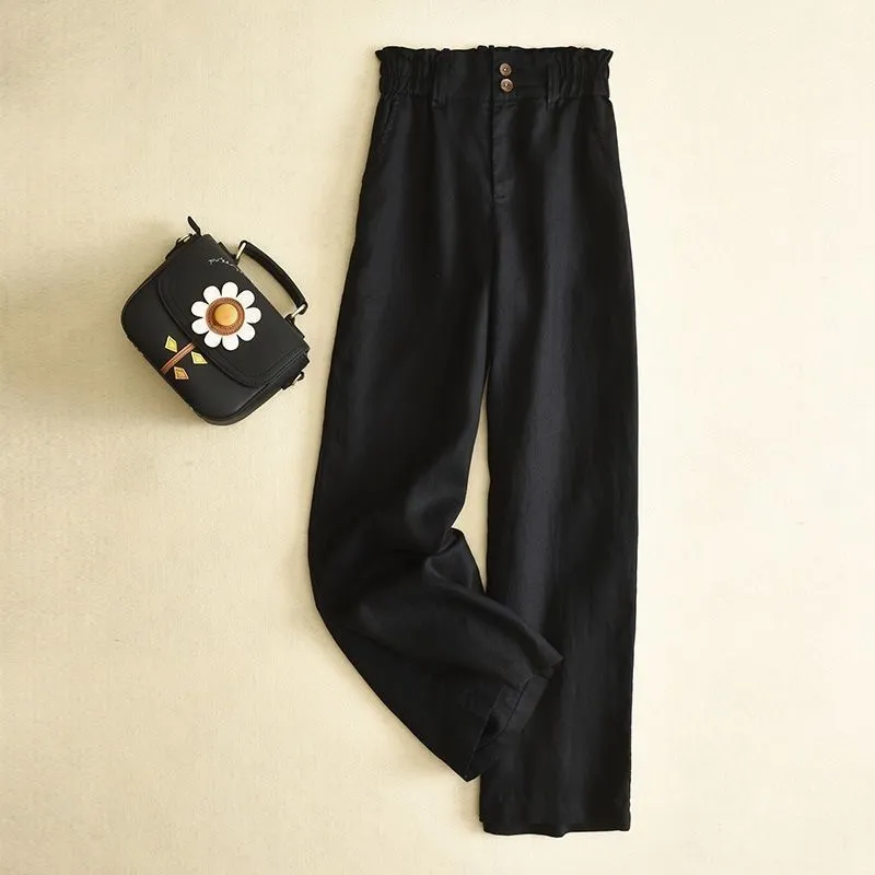 Linen Wide-leg High Waist Pants