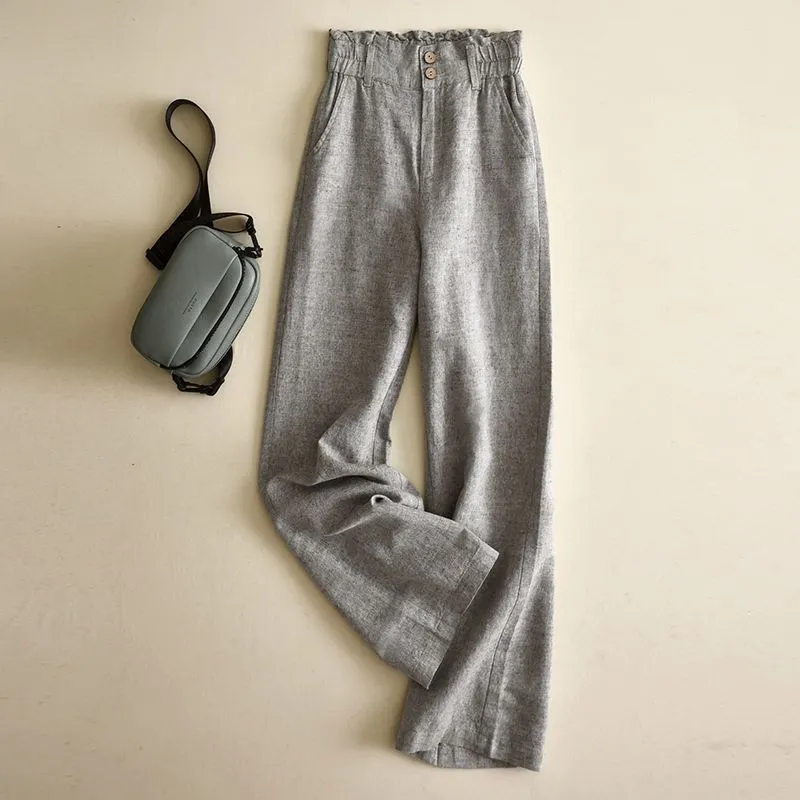Linen Wide-leg High Waist Pants