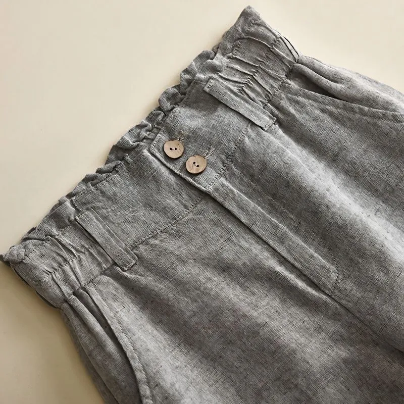 Linen Wide-leg High Waist Pants