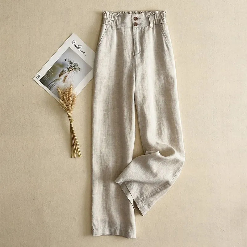 Linen Wide-leg High Waist Pants