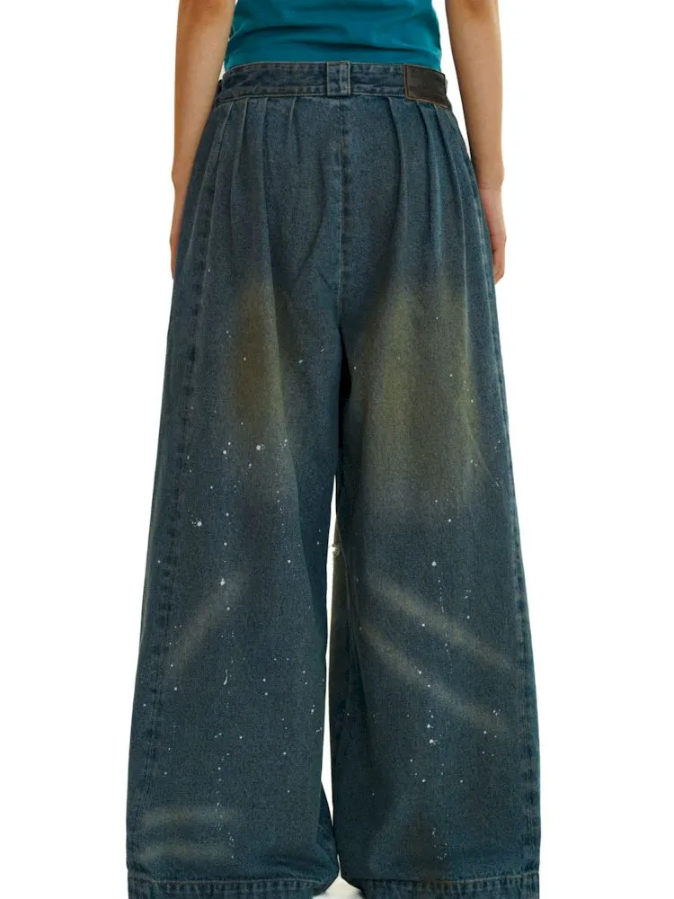 loose mopping wide-leg denim trousers