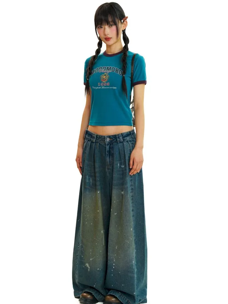 loose mopping wide-leg denim trousers