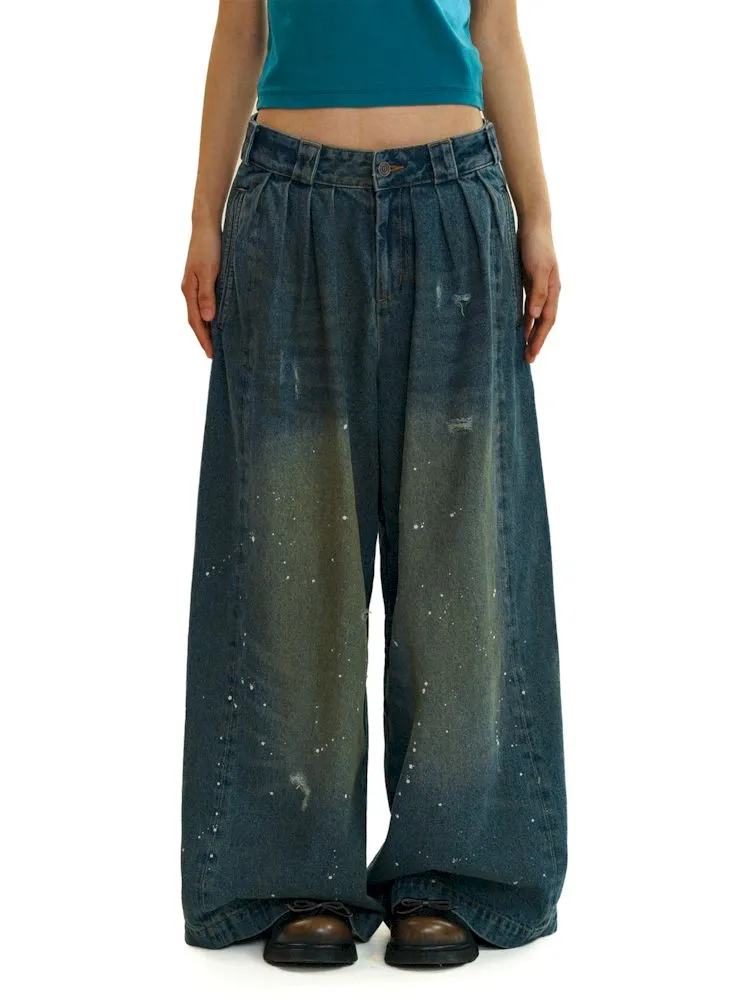 loose mopping wide-leg denim trousers