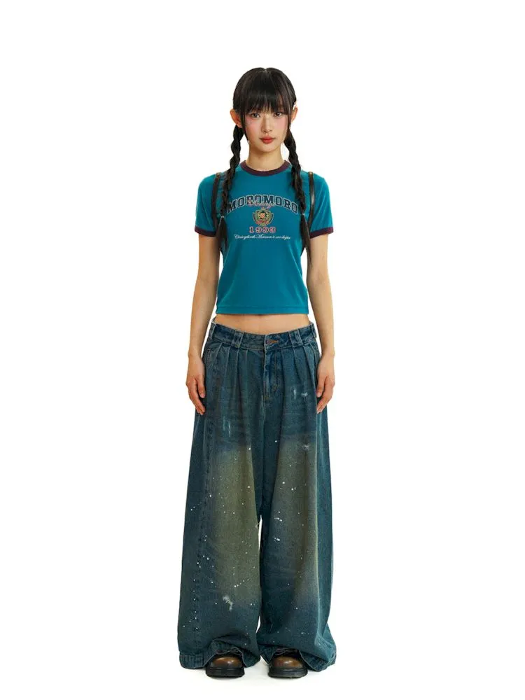 loose mopping wide-leg denim trousers