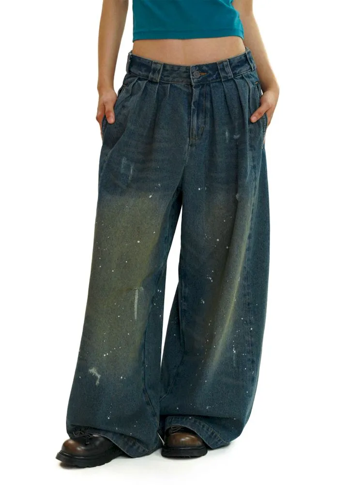 loose mopping wide-leg denim trousers