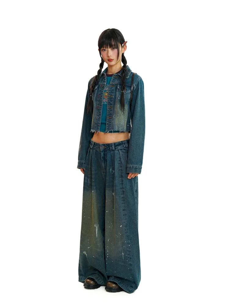 loose mopping wide-leg denim trousers