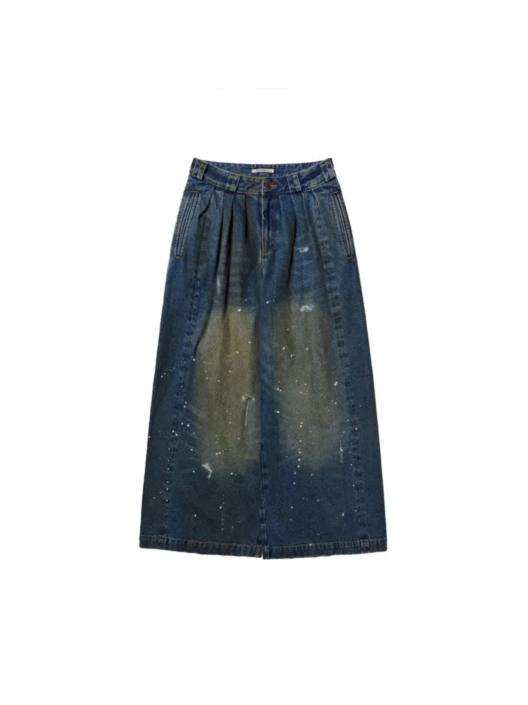 loose mopping wide-leg denim trousers