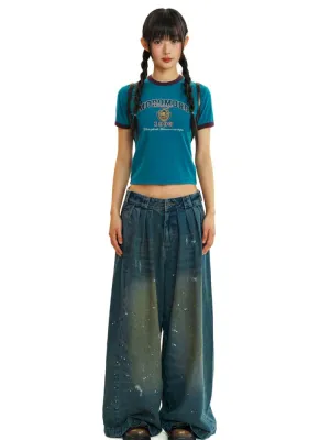 loose mopping wide-leg denim trousers