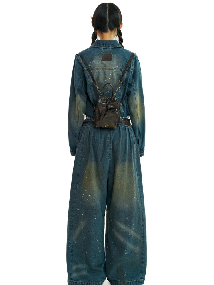 loose mopping wide-leg denim trousers