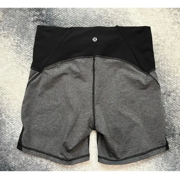 Lululemon Train Times 6&quot; Heathered Black Biker Compression Shorts Size 10 Medium