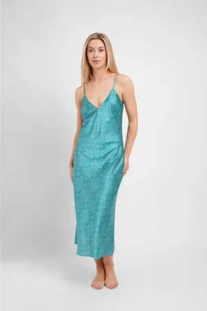 Luxury Silp Midi Slip / Teal Stars