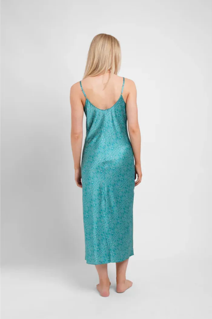 Luxury Silp Midi Slip / Teal Stars